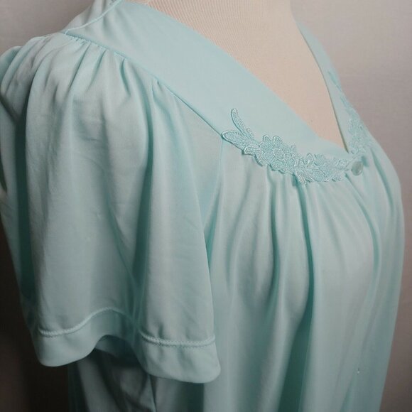 Colette by Miss Elaine Womens M Sleep Shirt Floral Button Up Nylon Light Blue - Picture 5 of 9